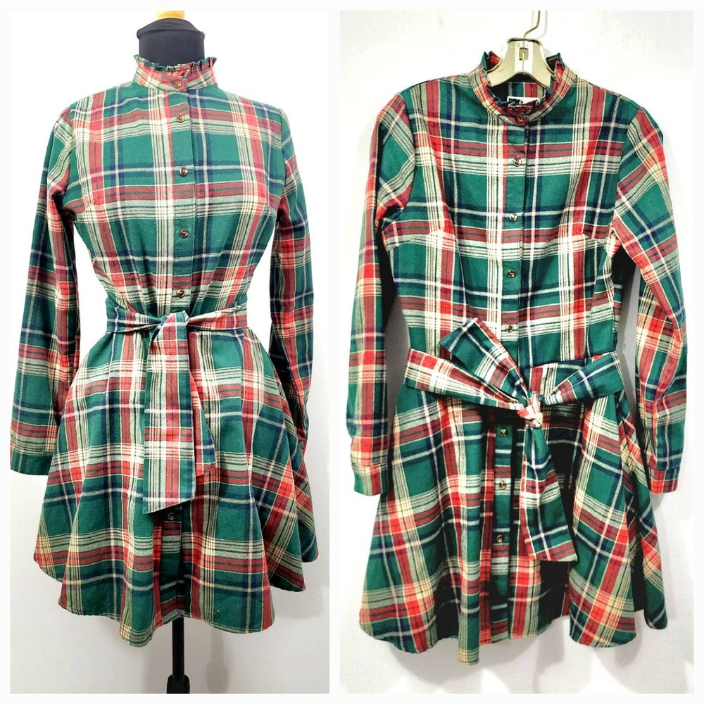 Kiel James Patrick Cozy Cabin Flannels Long Sleeve Belted Dress Women's Size S